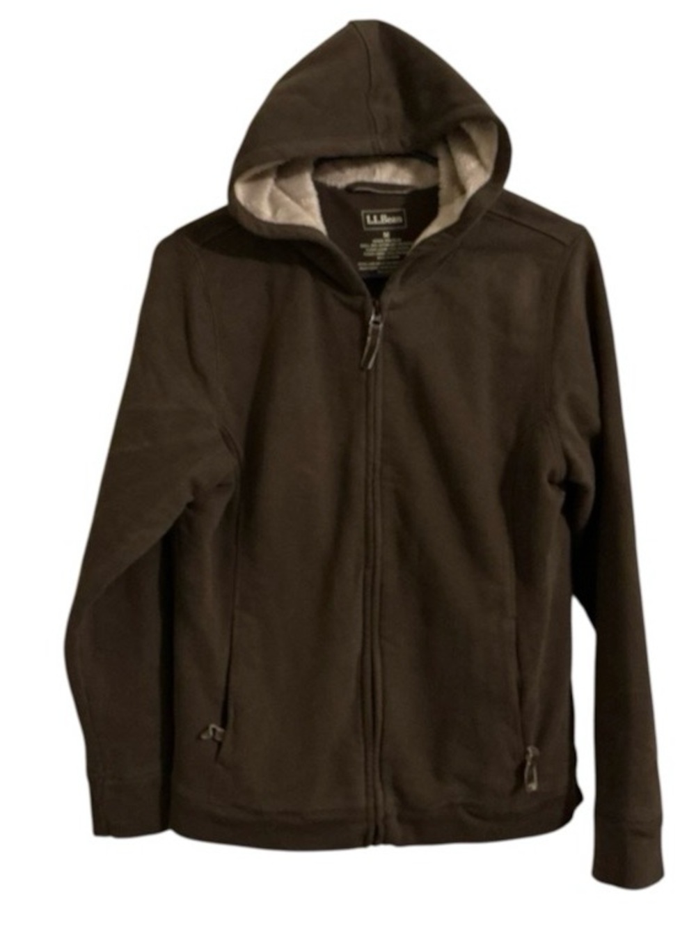 L.L.Bean Women M Brown Plush Sherpa Fleece Lined Hoodie Jacket Full Zip Gorpcore